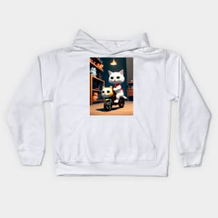 Cat on a Bicycle - Modern Digital Art Kids Hoodie